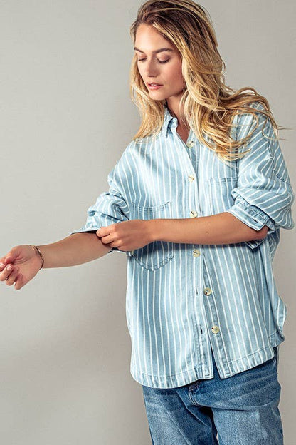Chambray Stripe Pocket Button Down Shirt