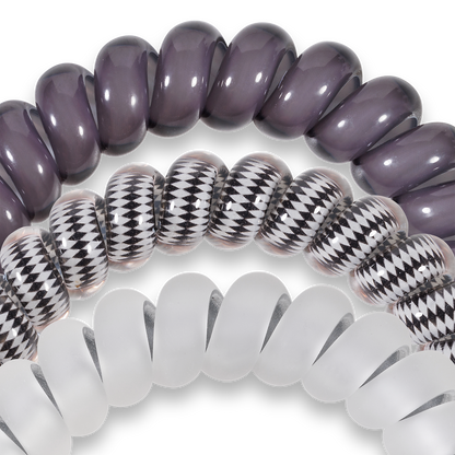 Silver Flames - Large Spiral Hair Coils, Hair Ties, 3-pack