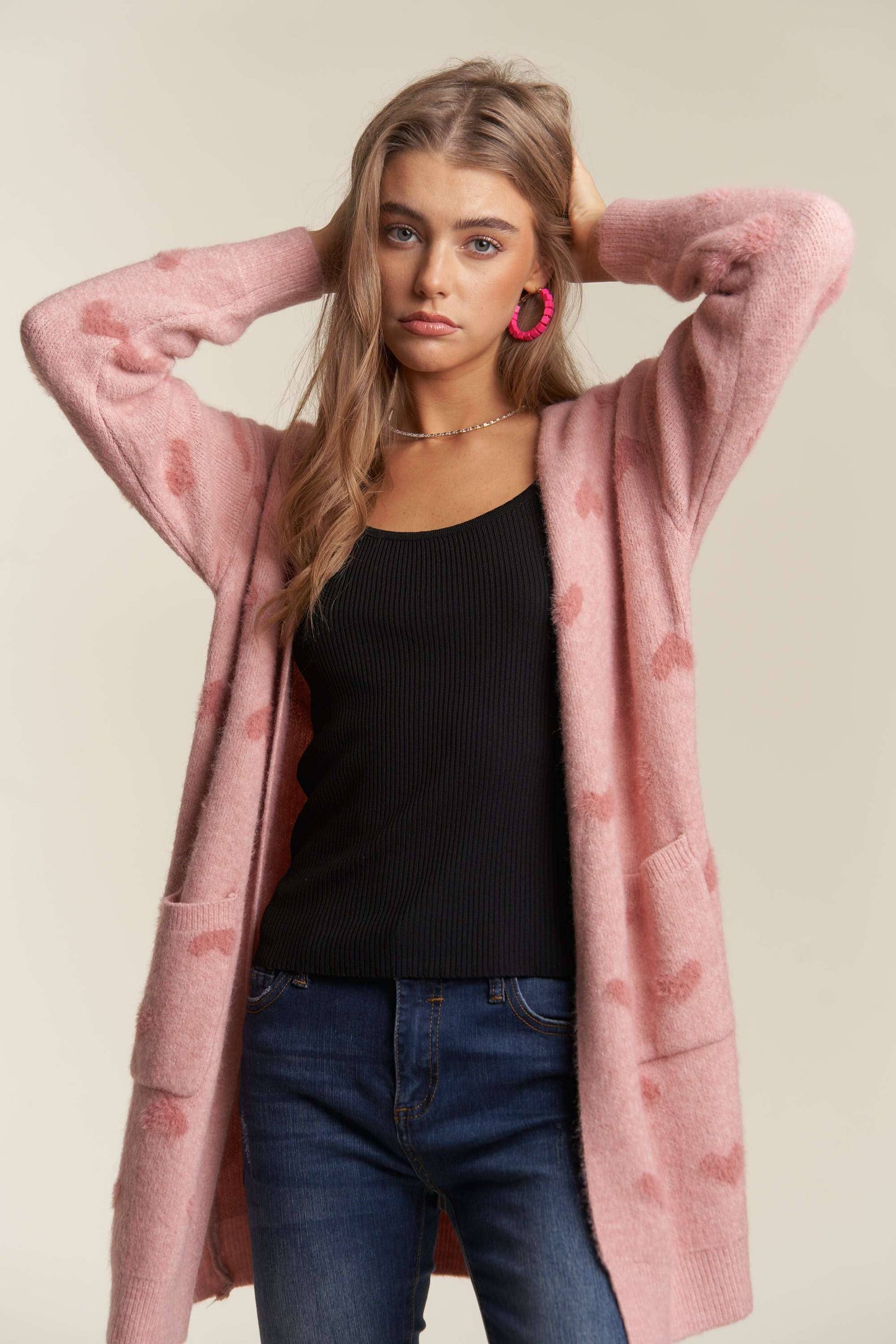 Lovely Heart Sweater Cardigan | Pink