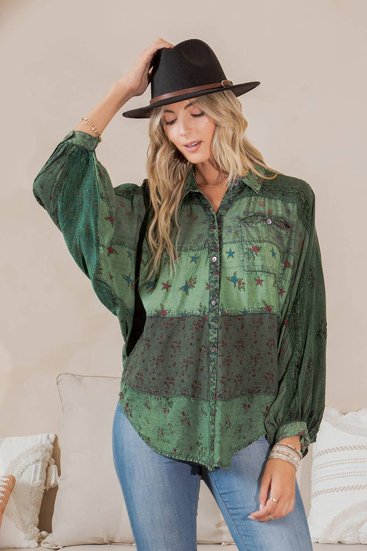 Evergreen Elegance Patchwork Top