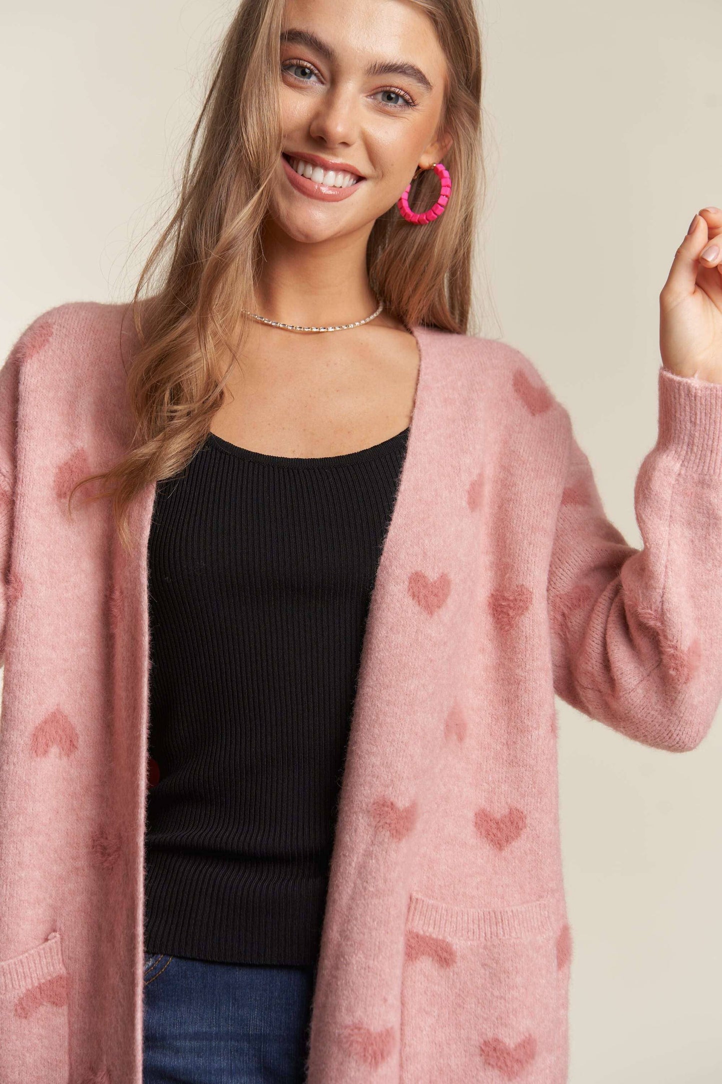 Lovely Heart Sweater Cardigan | Pink