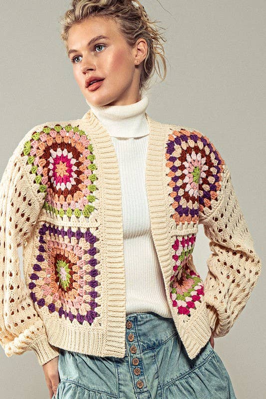 Burst of Color Patchwork Cardigan | Cream