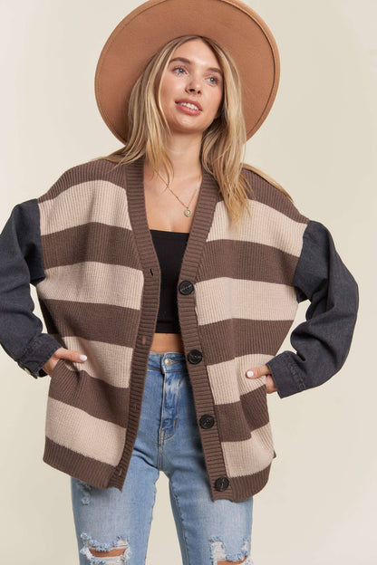 Audrey Denim Stripe Sweater Cardigan