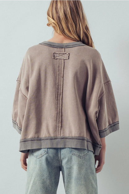 Distressed 3/4 Sleeve Pullover