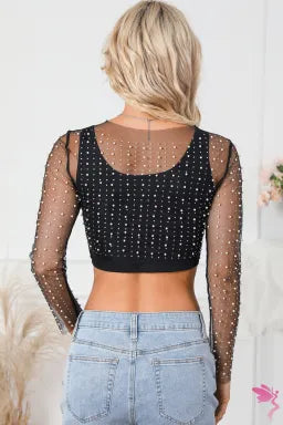 Black Pearl Cropped Mesh Top