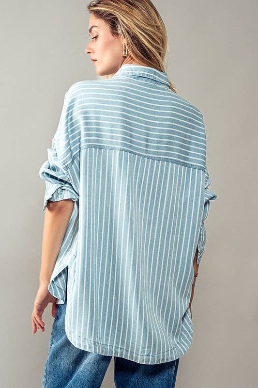 Chambray Stripe Pocket Button Down Shirt