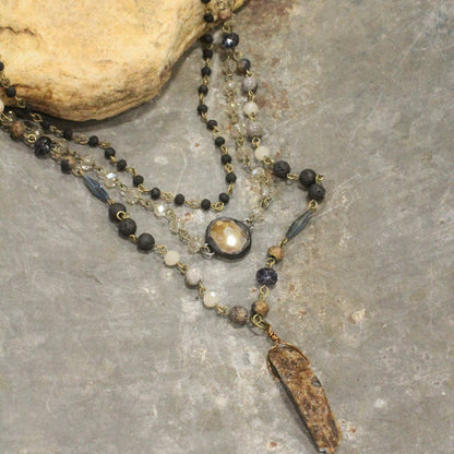 Bohemian Layered Black Stone & Crystal Necklace