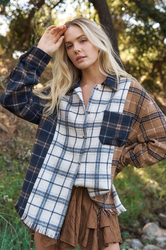Sutton Cozy Plaid Shacket | Navy