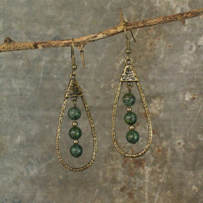 Bohemian Metal Drop Natural Stone Earrings