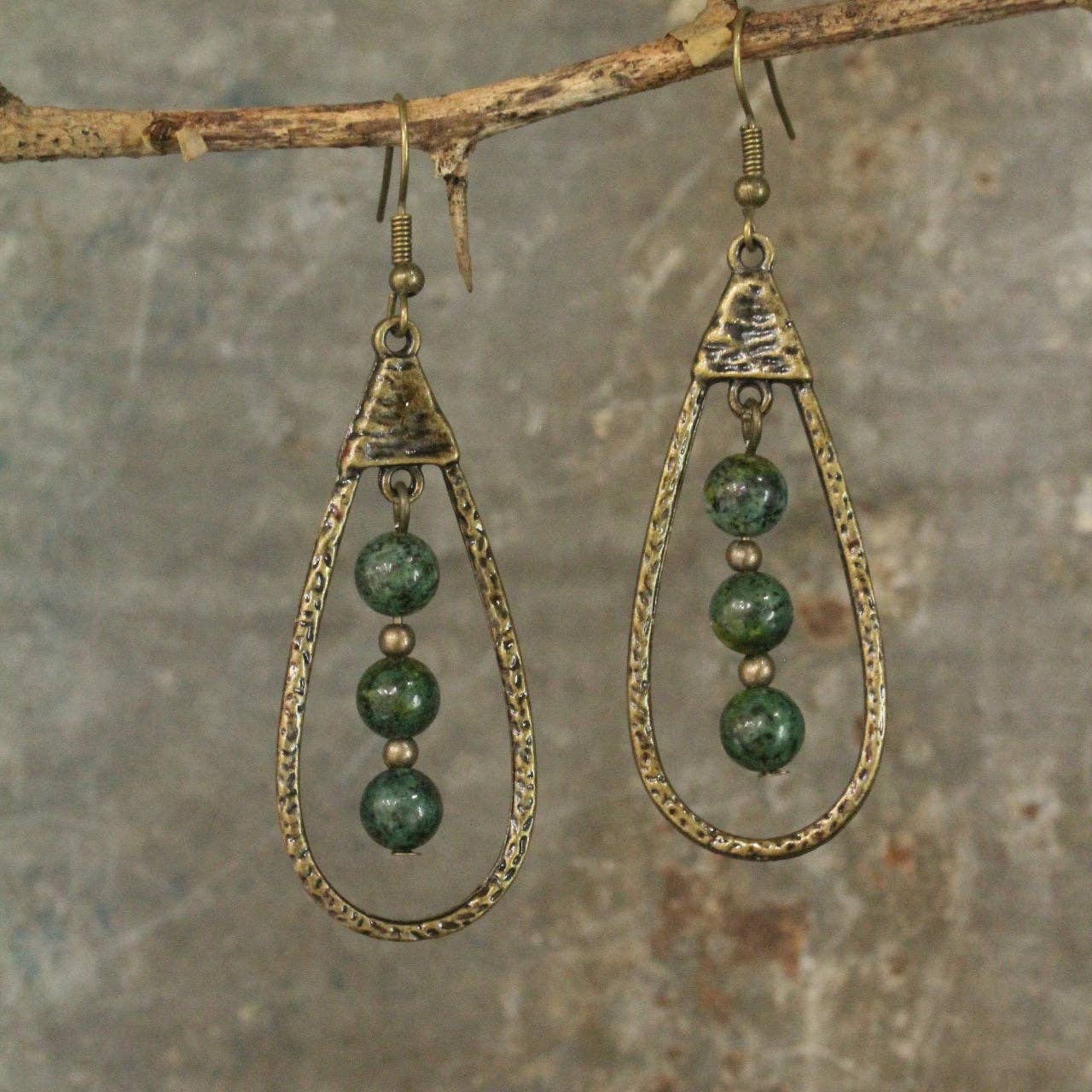 Bohemian Metal Drop Natural Stone Earrings