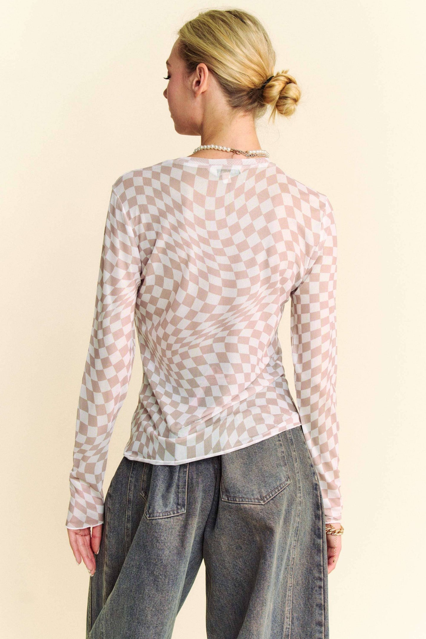 Harper Check Mesh Top