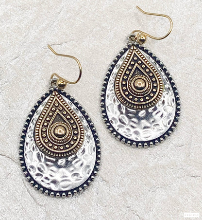 Two Toned Metal Hammered Earring