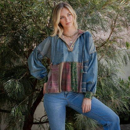 Denim Plaid Hoodie