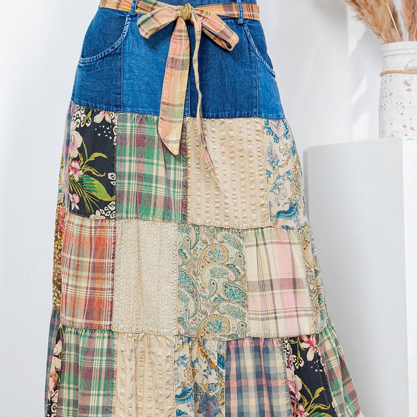 Eva Patchwork Belted Skirt