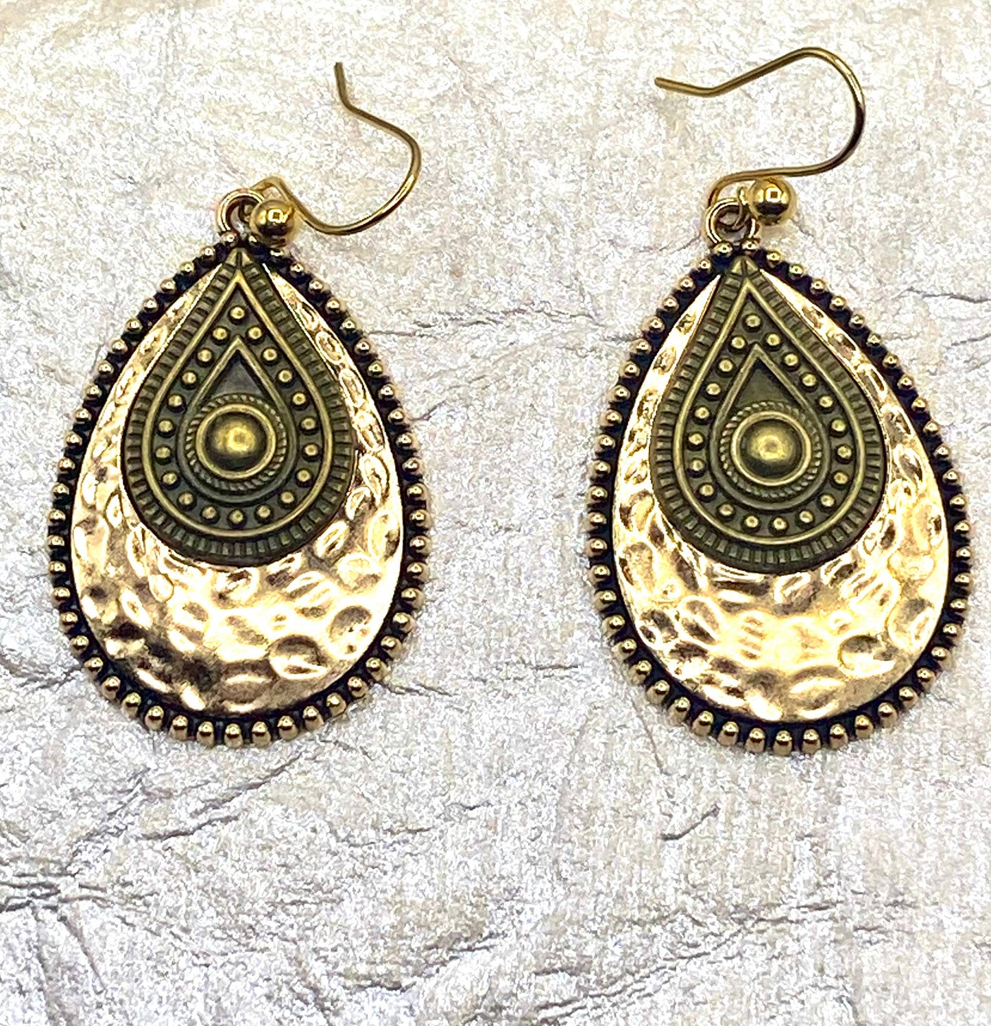 Gold & Bronze Hammered Teardrop Earrings