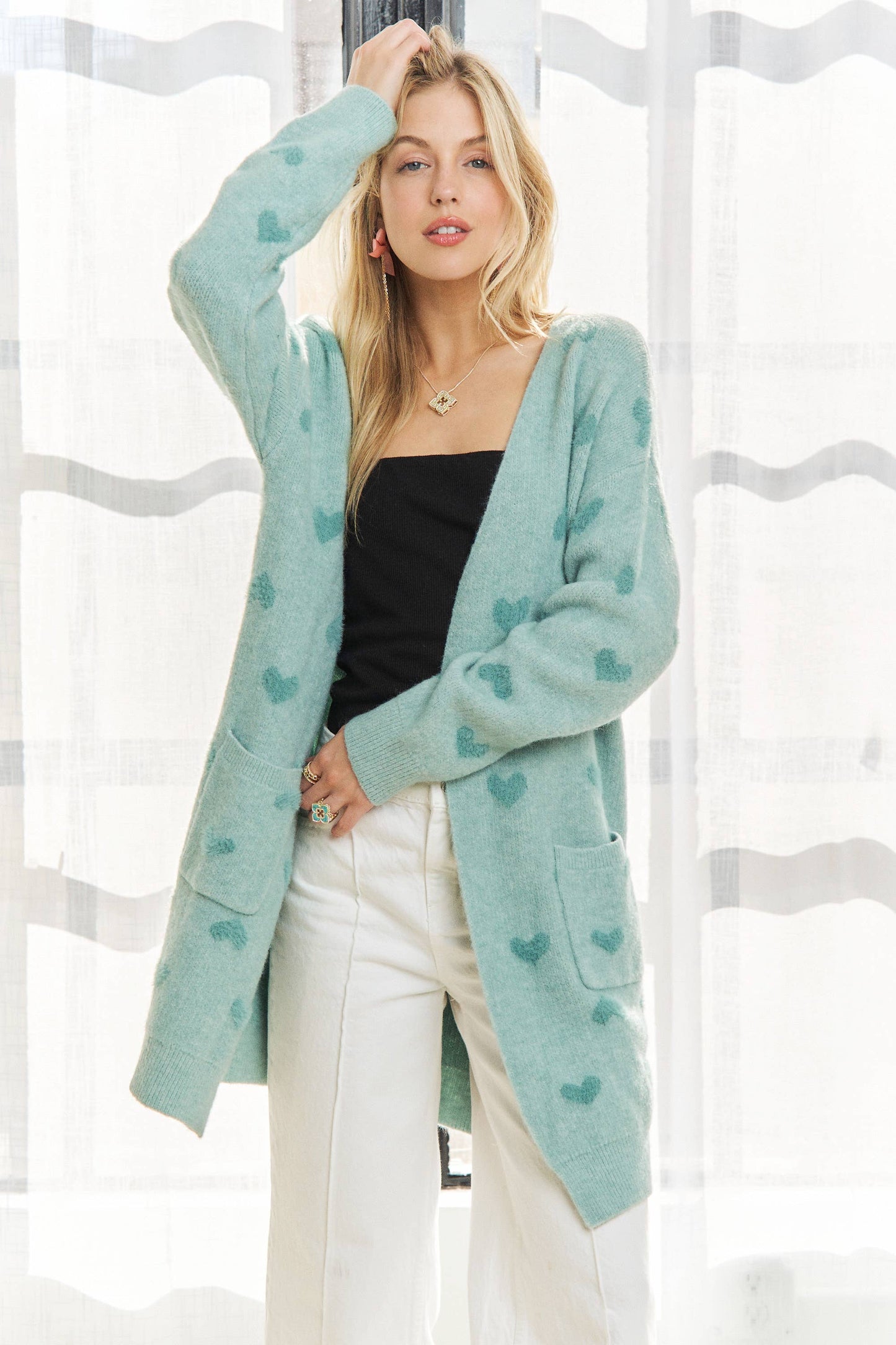 Lovely Heart Sweater Cardigan | Sage