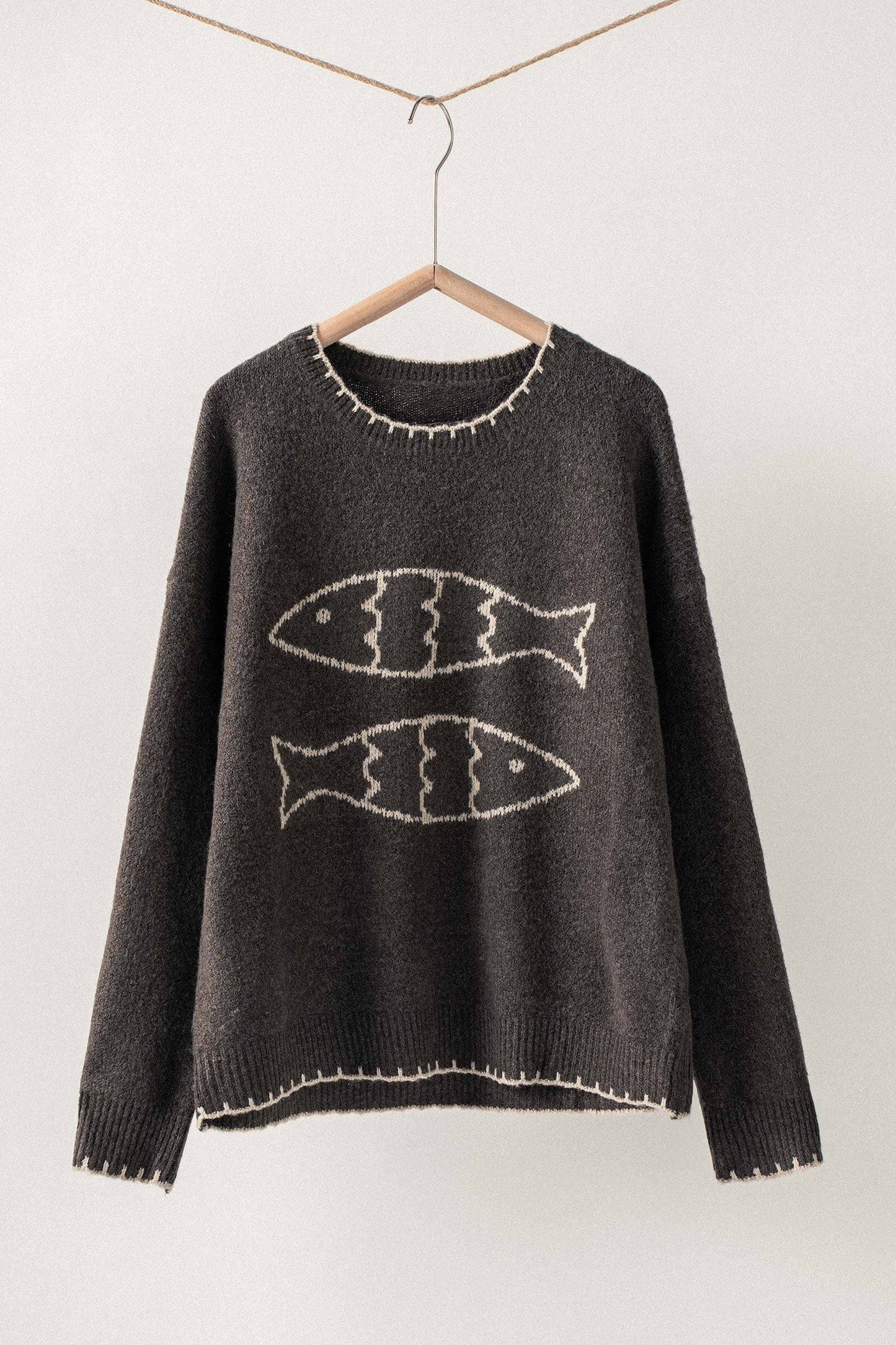 Fishy Knit Sweater| Coffee