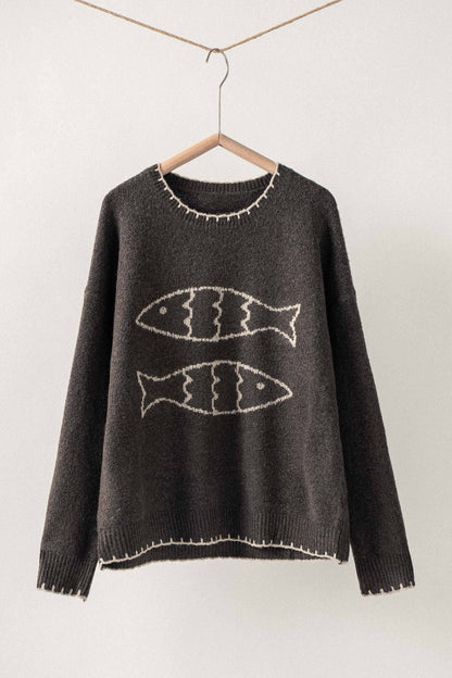 Fishy Knit Sweater| Coffee