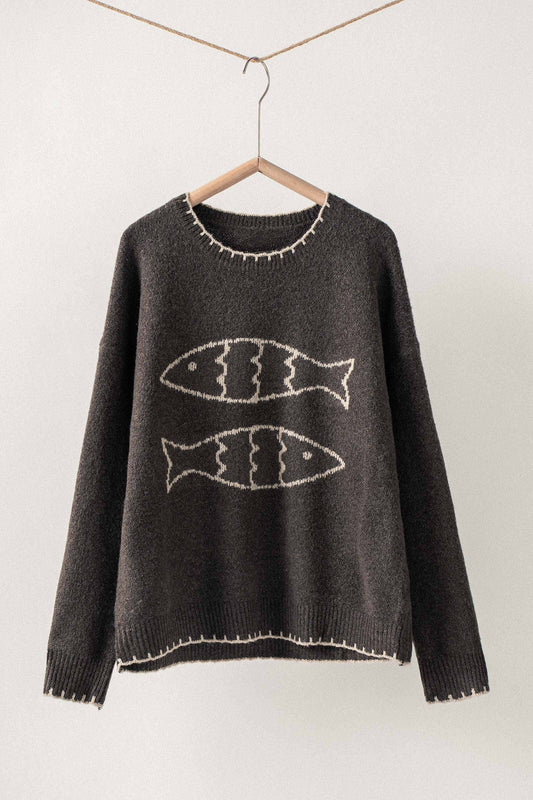 Fishy Knit Sweater| Coffee