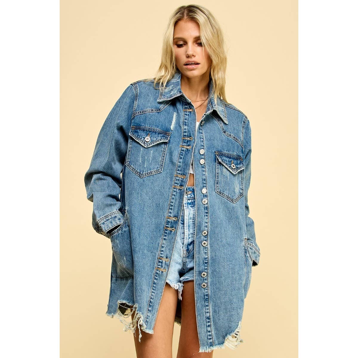 Sadie Distressed Denim Shacket