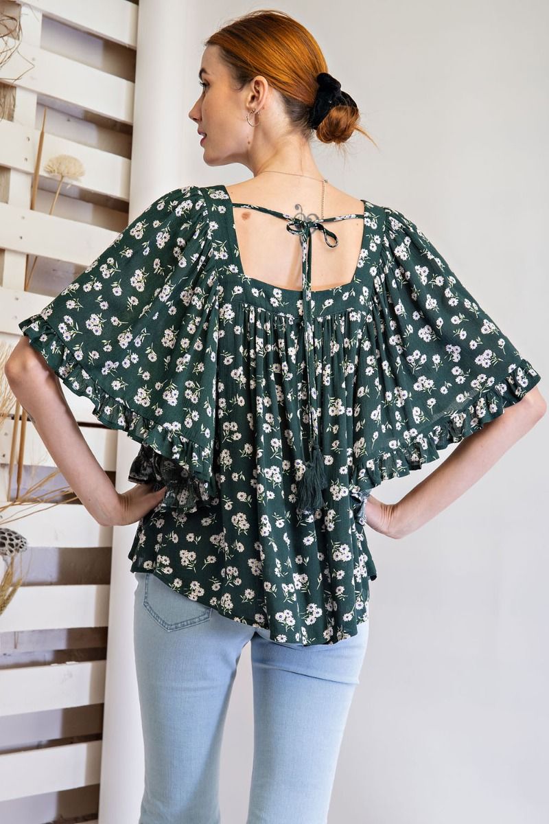 Emerald Butterfly Floral Top