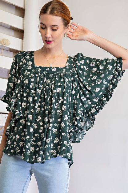 Emerald Butterfly Floral Top