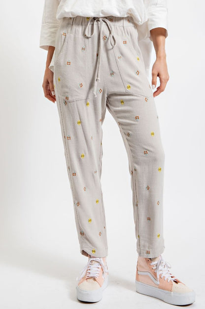 Linen Whispers Embroidered Pants