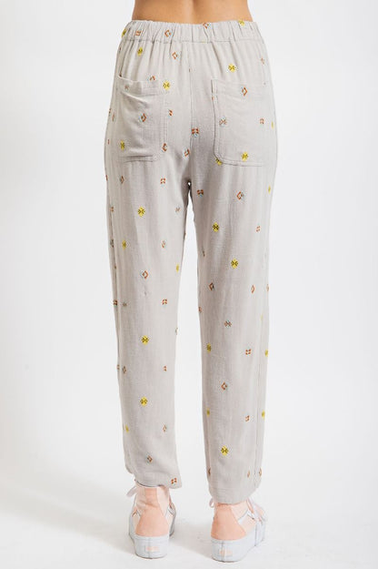 Linen Whispers Embroidered Pants