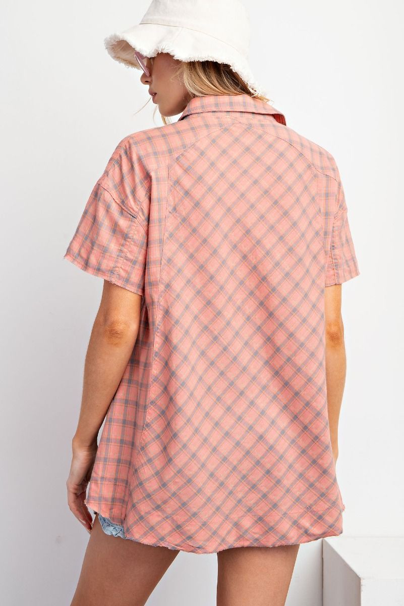 Playful Plaid Tunic Top | Coral Grey