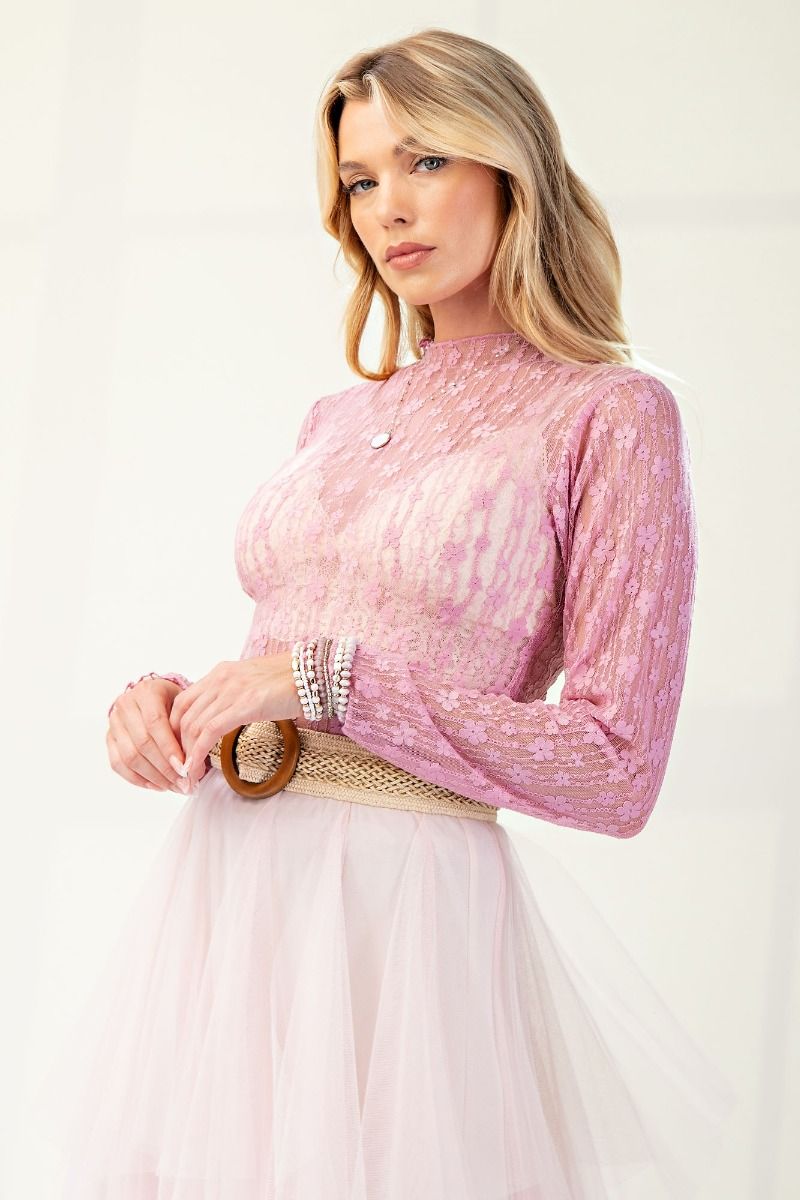 Fiona Floral Lace Top | Dusty Rose