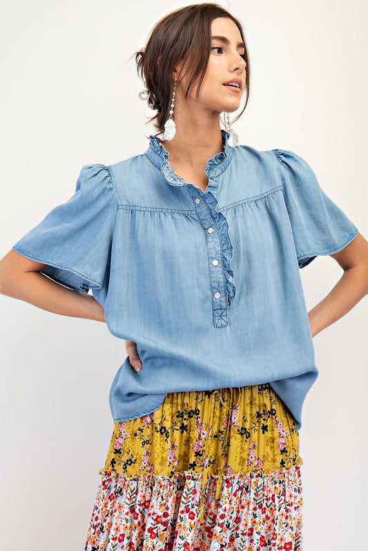 Marlowe Chambray Peasant Top