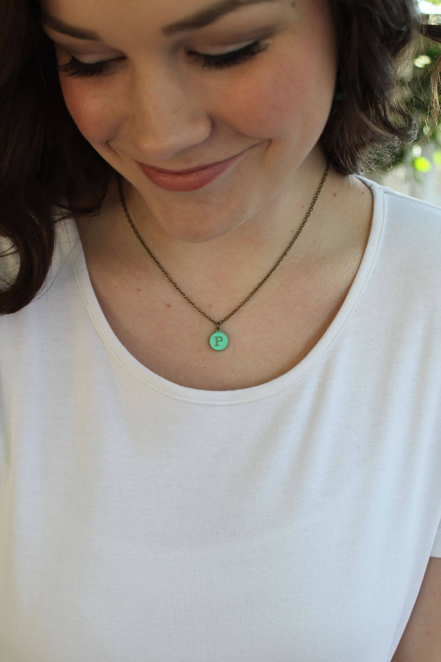 Typewriter Key Initial Charm Necklace | Turqoise