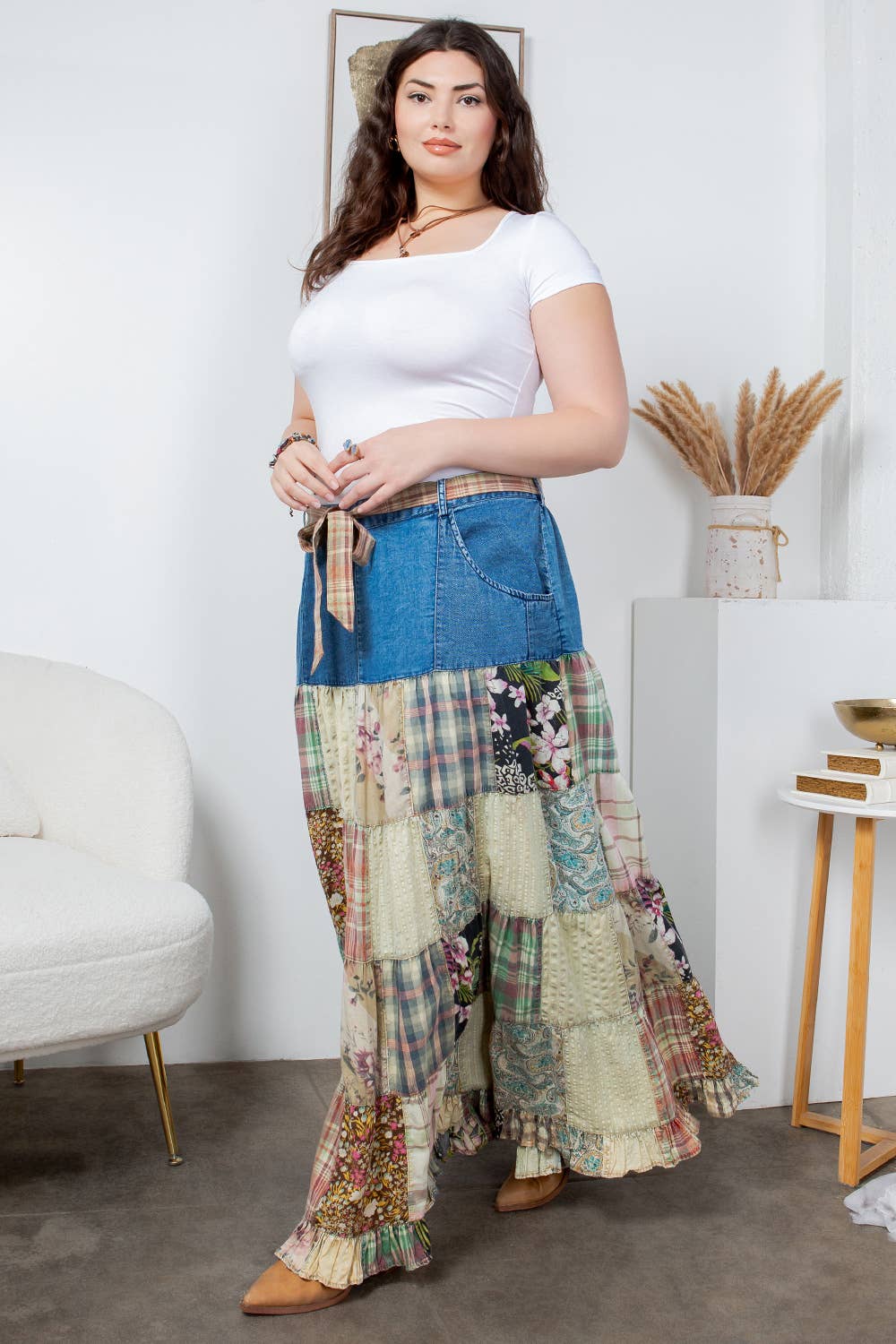 Eva Patchwork Belted Skirt