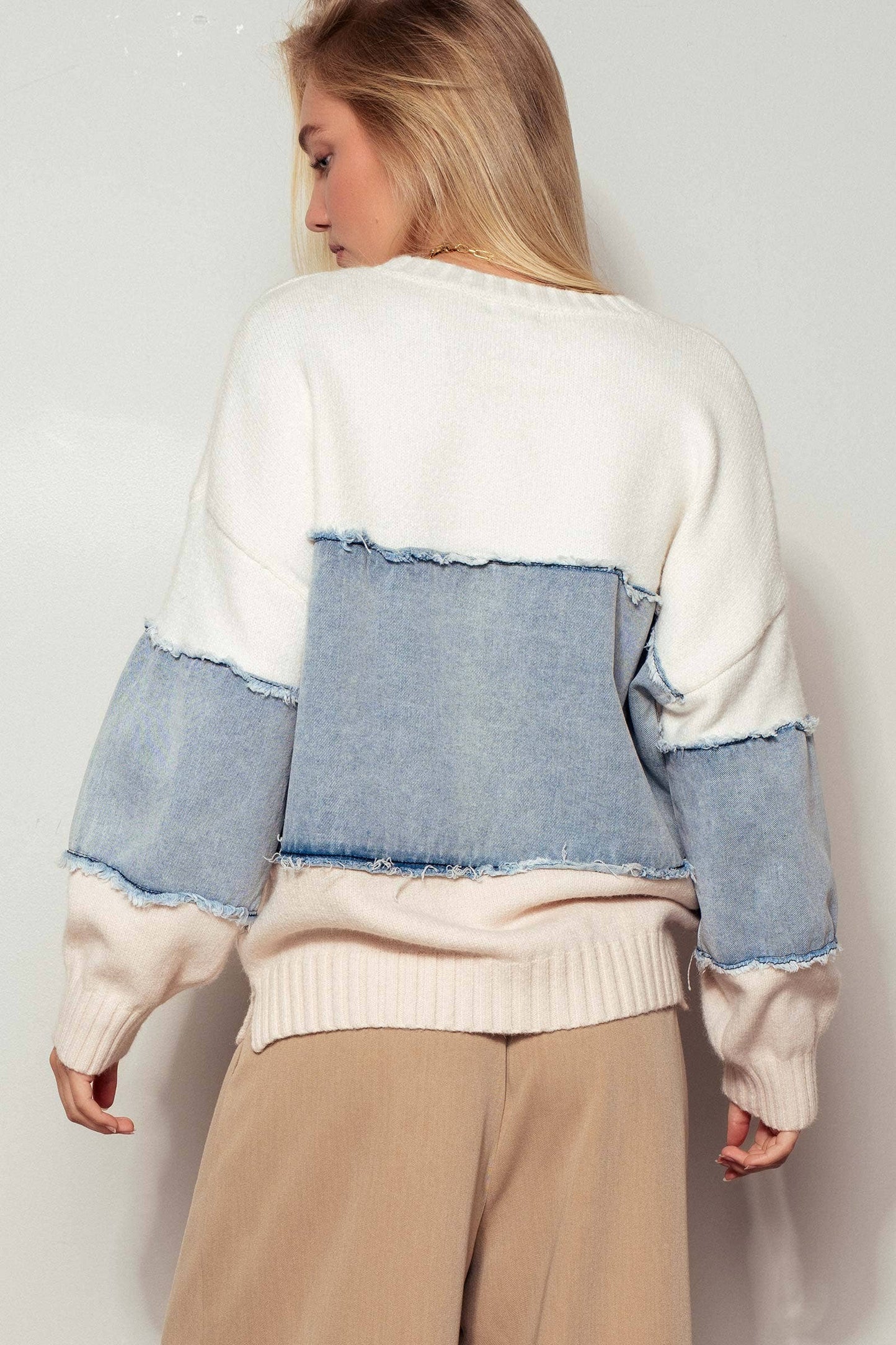 Denim Block Sweater | Ivory
