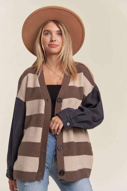 Audrey Denim Stripe Sweater Cardigan