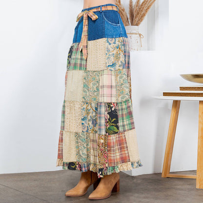 Eva Patchwork Belted Skirt