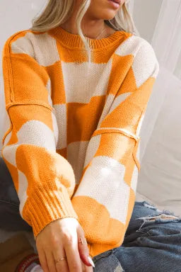 The Cutest Checkered Sweater- Orange