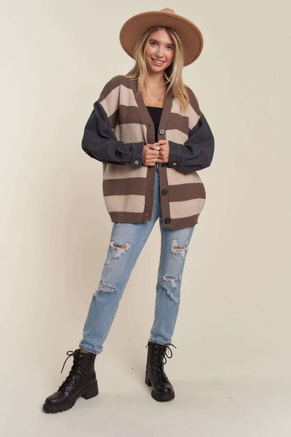 Audrey Denim Stripe Sweater Cardigan