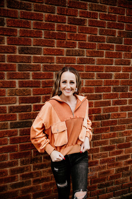 Pocketful of Sunshine Patch Pocket Zip Up Sweatshirt