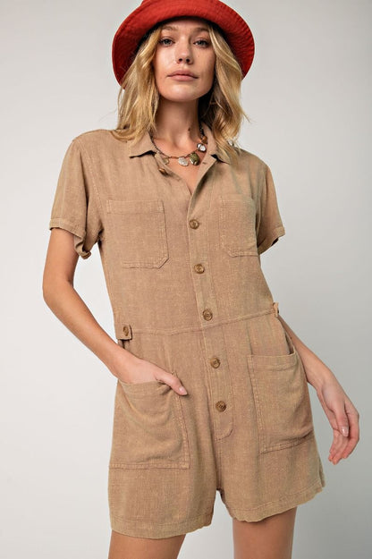 Adventures To Come Linen Romper | Latte