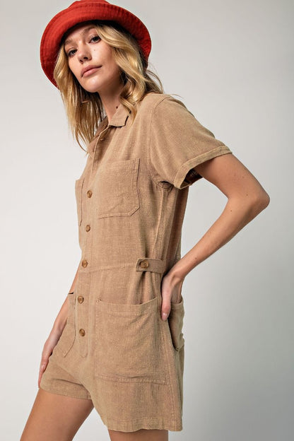 Adventures To Come Linen Romper | Latte