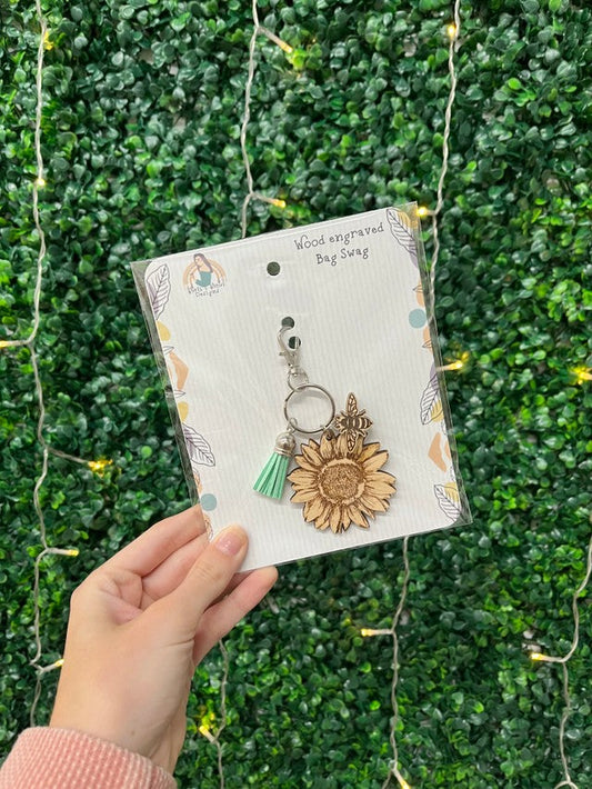 Sunflower Wood Engraved Bag Swag