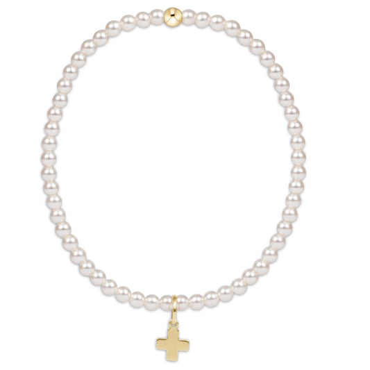 Classic Pearl 3Mm Bead Barcelet Signature Cross Gold Charm
