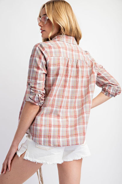 Blushing Plaid Button Down Shirt