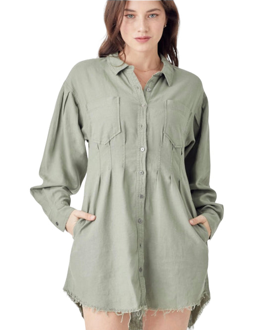 JR- Risen Button-Up Dress/Tunic in olive green | XL