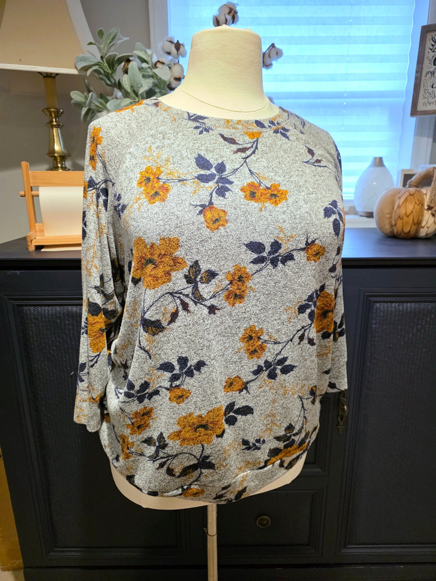 JR-Mix by 41 Hawthorn floral 3/4 Slv sweater | 2X