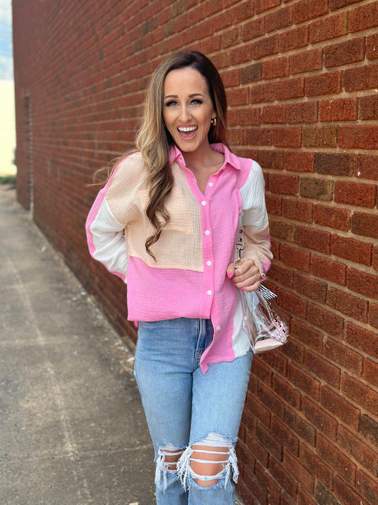 Color Block Button Up