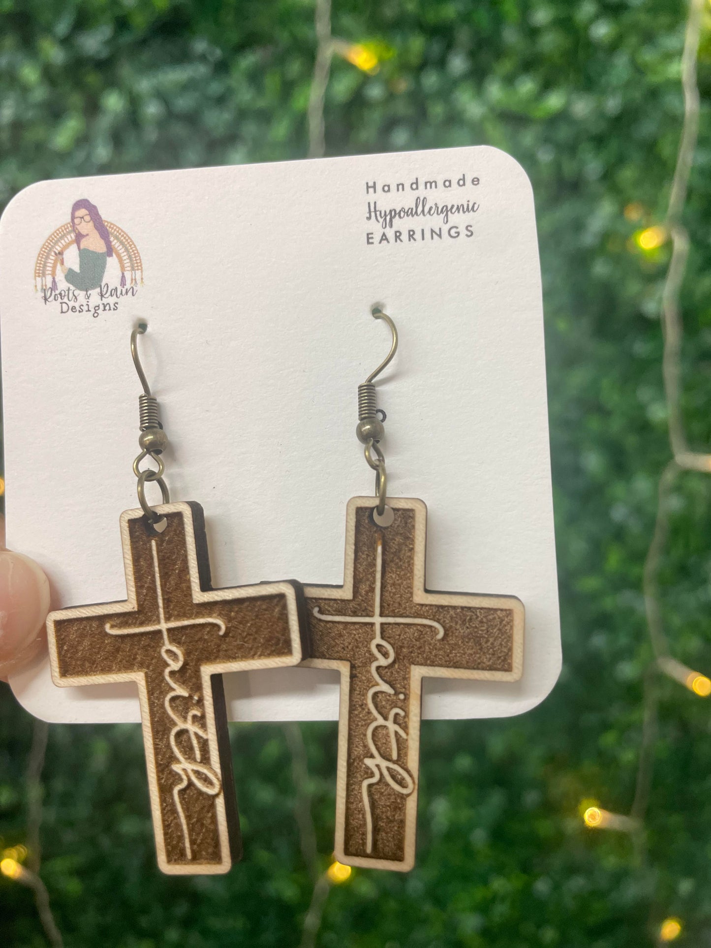 Wooden Cross Dangle Earrings