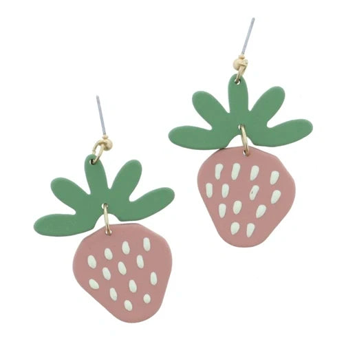 Muted Matte Strawberry Dangle Earring