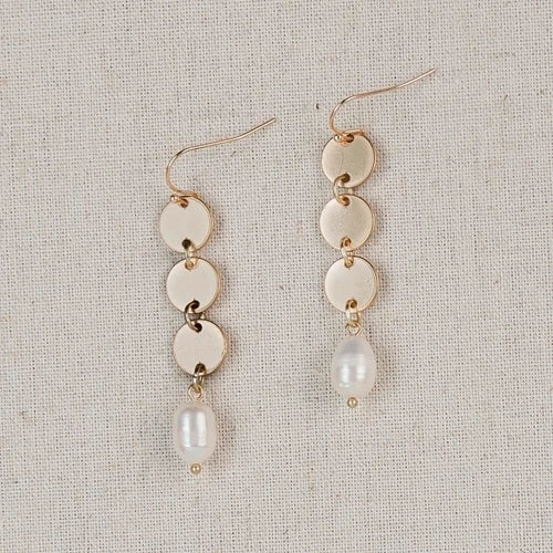 Catalina Earrings Gold Discs With Pearl